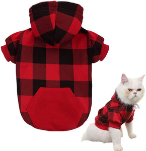 Plaid Dog Hoodie Pet Clothes Sweaters with Hat Fits For All Breeds 5 Colors